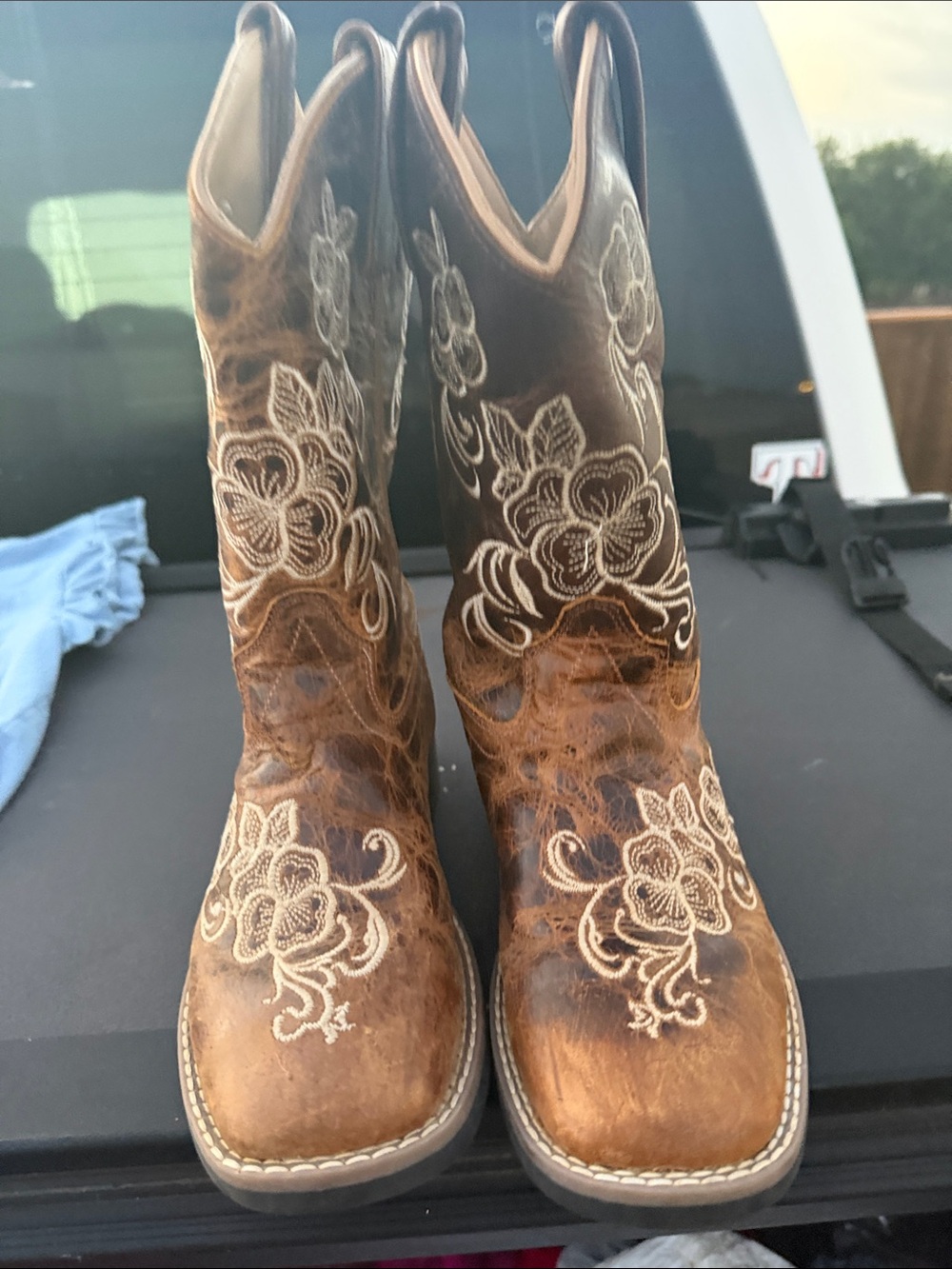 Shyanne Brown Floral Embroidered Lace-Up Western Boots